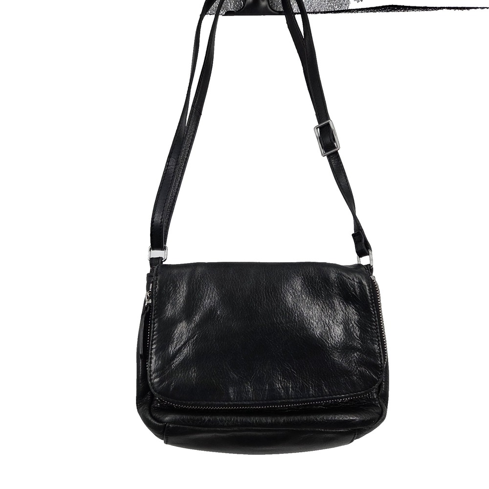 ANTHROPOLOGIE MARGOT Preston Black Pebbled Flap Zip Crossbody Bag